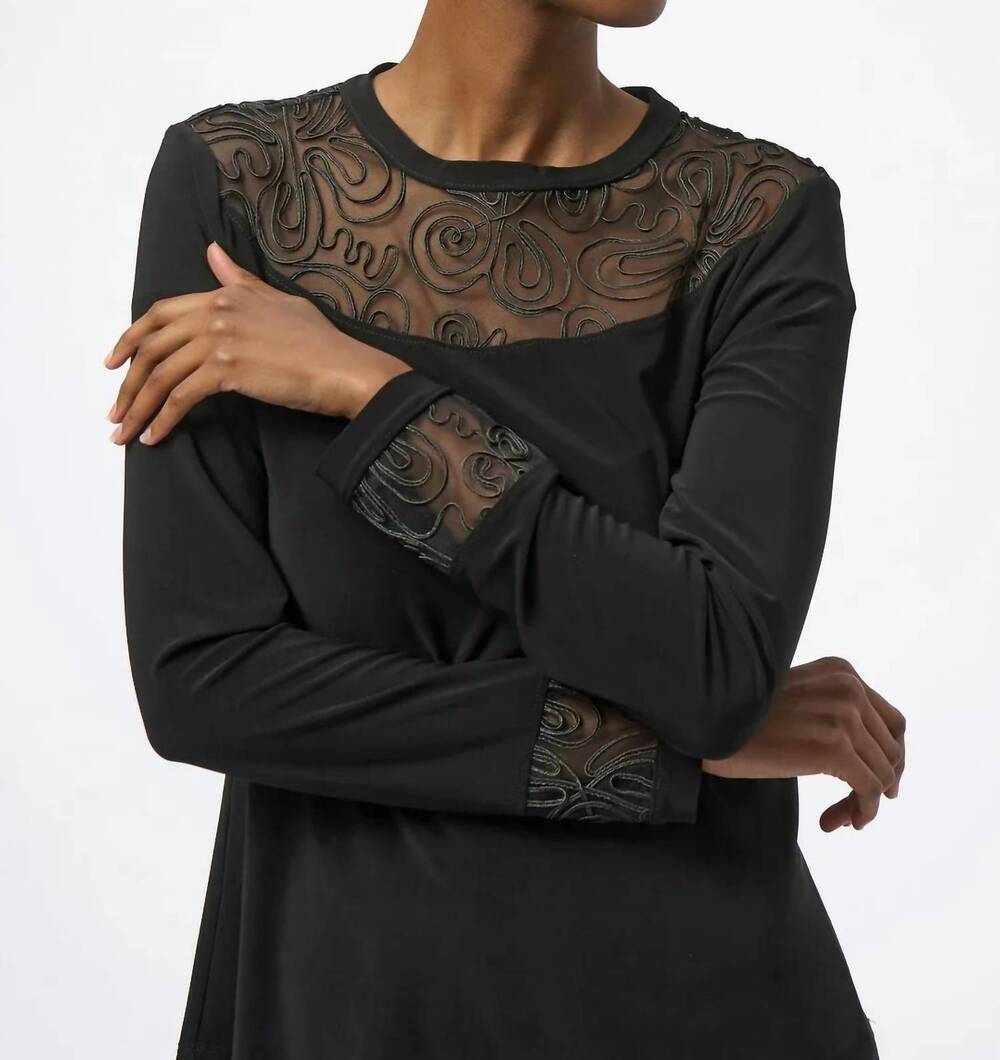 NEW JOSEPH RIBKOFF mesh crew neck long sleeves fitted top in black